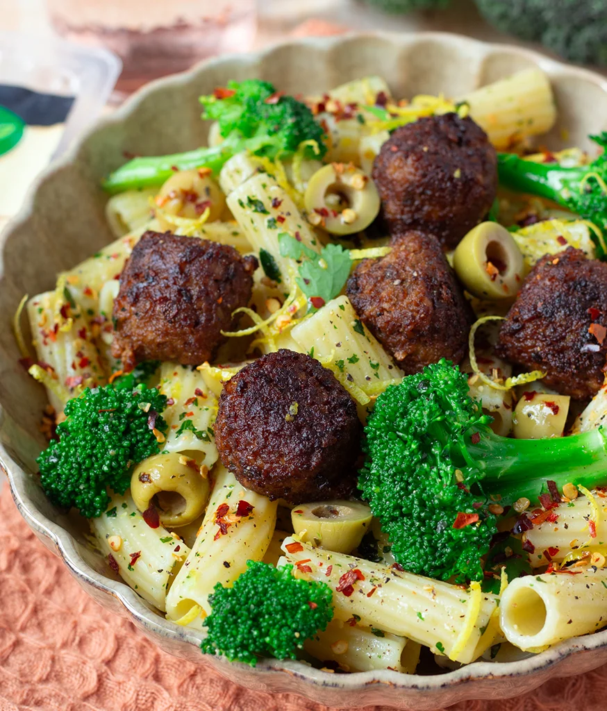 Pasta brocoli boulettes vegan